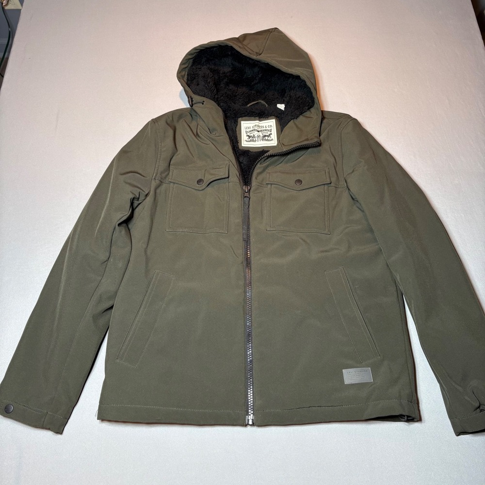 Levi Strauss Mens Brown Sherpa Lined Softshell Hooded Trucker Jacket Size
Medium - Picture 1 of 5